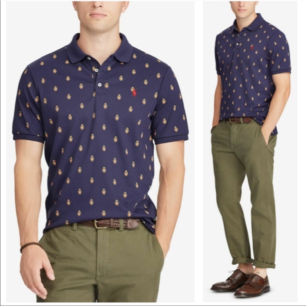 Polo Ralph Lauren Allover Crest Print Polo in Navy